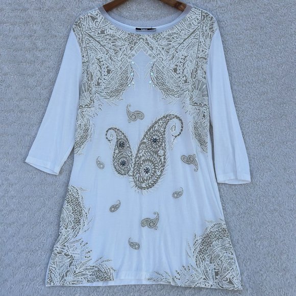 Tops - Tesoro Moda Paisley Embellished Tunic Dress Bohemian Style Size M